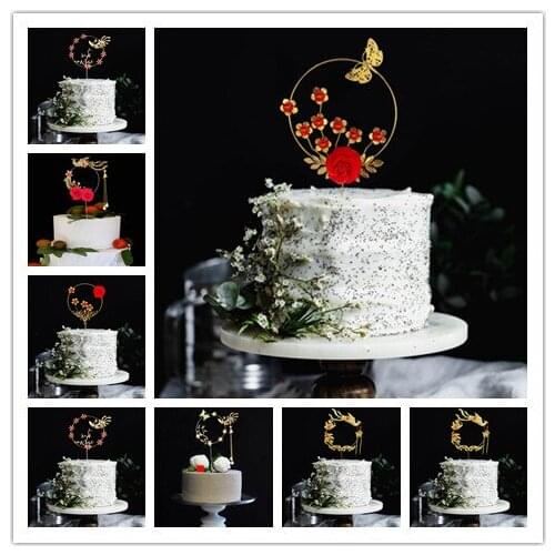 Golden metal design chinese style wedding cake topper cake decorating wedding decoration