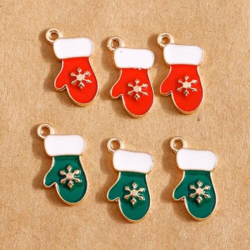 10pcs 11*19mm Fashion Christmas Pendants Enamel Gloves Charms for Jewelry Making Bracelets Necklace Charms DIY Handmade Craft