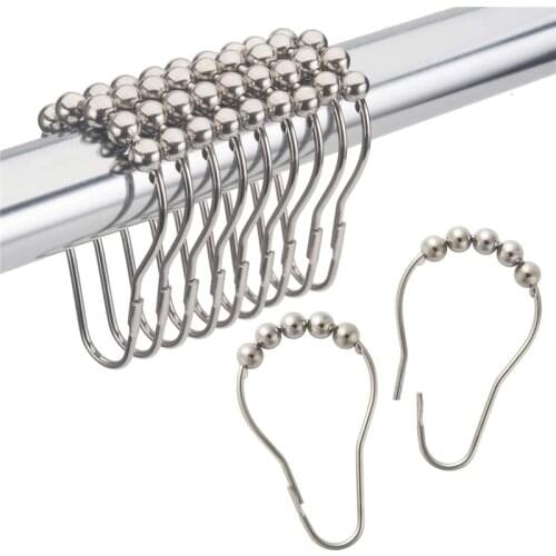 Curtain Accessories 12 Pcs Silver Stainless Steel Shower Curtain Rings Hooks for Bathroom Shower Bath Curtain Hooks 35