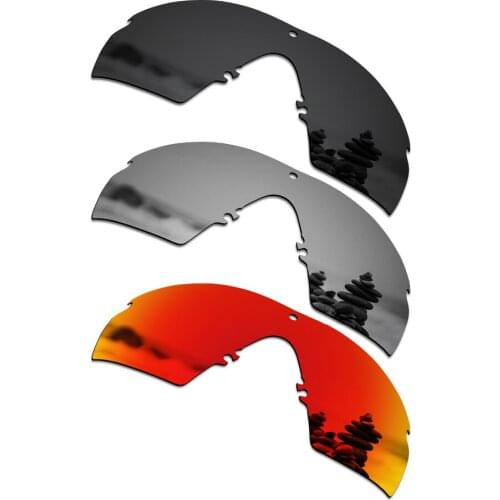SmartVLT 3 Pieces Polarized Sunglasses Replacement Lenses for Oakley Si M Frame 2.0 Stealth Black & Silver Titanium & Fire Red