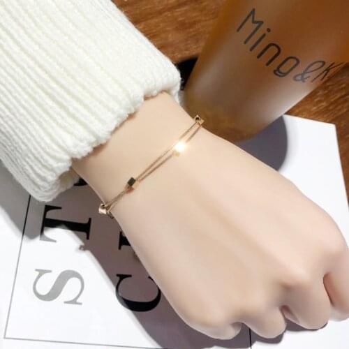 316L Stainless Steel 2 Layer Cube Snake Bone Chain Geometric Beaded Bracelets For Women Fashion Trend Fine Jewelry Party Gift