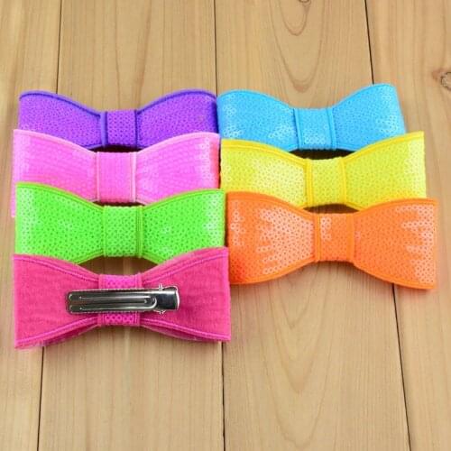 32 pcs/lot , 3.94" Large Sequin Bow Hair Clip, Sequin Bow Hairclips