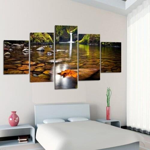 5 Panel Waterfall Painting Canvas Wall Art Painting Home Decorating Salon Canvas Print Painting Canvas With Frame