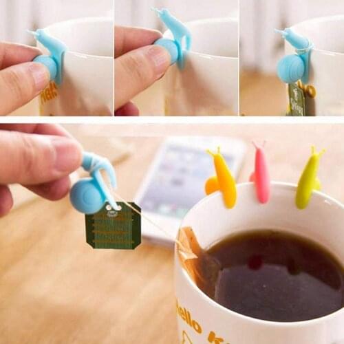 5Pcs Snail Tea Bag Holder Temperature Resistant Candy Colors Household Supplies Bar Cup Mug Drink Markers Snail Tea Bag Holder f