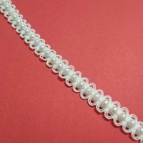 5yards Beaded Pearl White Trimming Beaded Lace Elastic Ribbon Applique Sewing renda For Wedding Dress Blace beads Stretch lace