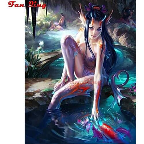 Diamond painting Dragon girl, fish 5D DIY Rhinestone Picture Home Decor Diamond Mosaic Girl Full Drill Embroidery Handmade Gift
