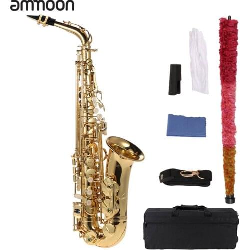 Ammoon bE Alto Saxophone Brass Lacquered Gold E Flat Sax 802 Key Type Woodwind Instrument with Cleaning Brush Cloth Gloves Case
