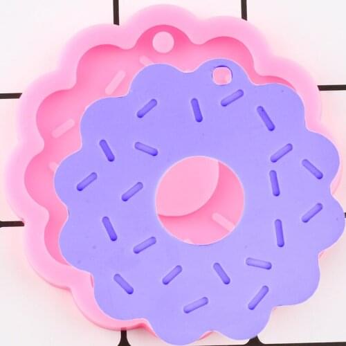Shiny Glossy Flower Donuts Silicone Mold Epoxy Resin Craft Keychain Moulds Polymer Clay Pendant Molds DIY Handmade Charms Mould