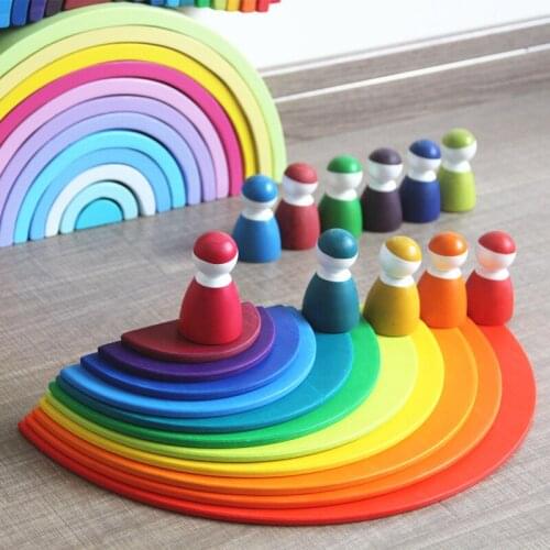 Wooden Baby Toys Rainbow Blocks Semicircle Big Building Blocks Wooden Toys For Kids Educational Birthday Gift