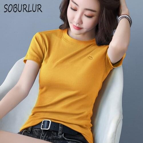 Cotton Women T Shirts Casual Solid Tees O-neck Short Sleeve Embroidery T-shirts Female Korean Summer White Tops Slim Simplicity