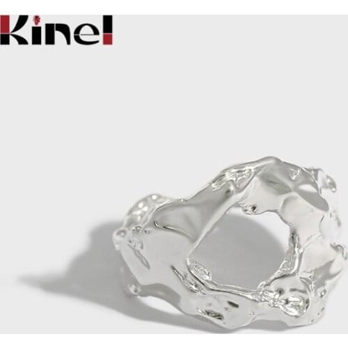 Kinel Authentic Silver 925 Jewelry Irregular Lava Daisies Punk Finger Rings for Women Accessories Party Gift