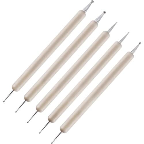 LMDZ 5pcs Double-headed Wooden rod point drill pen diy nail point flower pen wooden drill pen