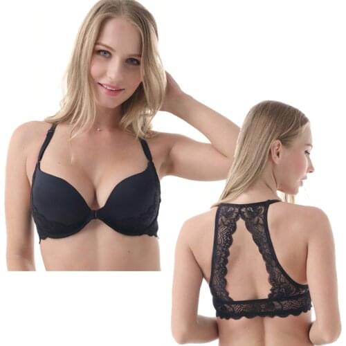 MiaoErSiDai Front Closure Y-line Lace Bra For Women High Quality Sexy Seamless Push Up Bra Girls Underwire Lingerie 32-40 A-DD