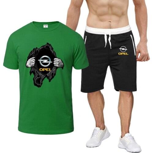 OPEL Logo 2021 Mens Print Cotton T-shirt Shorts Summer Short-Sleeved Set Sportswear Sport Pant Running Casual Clothes