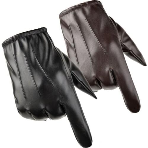 Mens Winter Gloves Touch Screen PU Leather Gloves Plus Velvet Warm Male Mittens Black Windfproof Motorcycle Riding Gloves