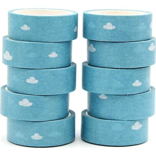 New 10pcs/lot 15mm X 5m White Cloud Blue Decorative Paper Washi Tape DIY Scrapbooking Masking Tapes School Office Supply