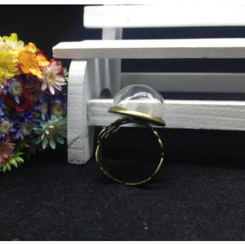 100sets/lot 16mm new glass globe ring bronze plated flower tray glass round bottle glass vial diy ring glass cover ring jewelry