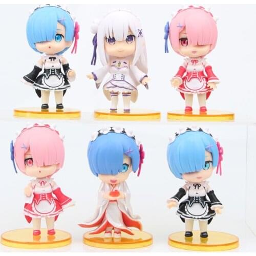 New Re:Zero Starting Life in Another World Rem Ram Emilia Q Version PVC Figures Toys Dolls Cake Ornament Birthday Gift 6Pcs/set