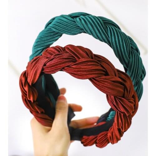 Wholesale 9 Colors Trendy New Twisted Headbands for Women Hair Accessories Plain Color Braided Hairband Padded Headband Girls