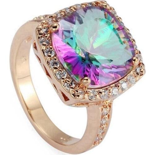 SHUNXUNZE dropshipping Charm Engagement Wedding rings Jewelry & Accessories for women Rainbow Cubic Zirconia Rhodium Plated R488