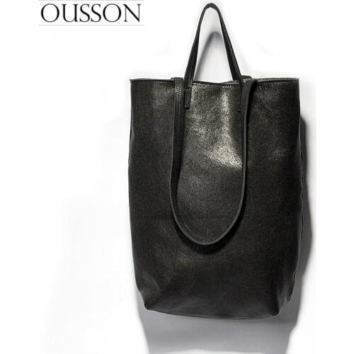 OUSSON High Quality Women Fashion Leisure Large Capacity Shoulder Bag Ladies Soft Leather Commuter Tote Bag Retro Handbag