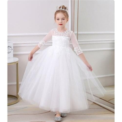 Half Sleeve Summer Girls Dress for wedding Party Elegant Prom Bridesmaid Princess Girls Dresses Ceremony White Lace Kids Clothes