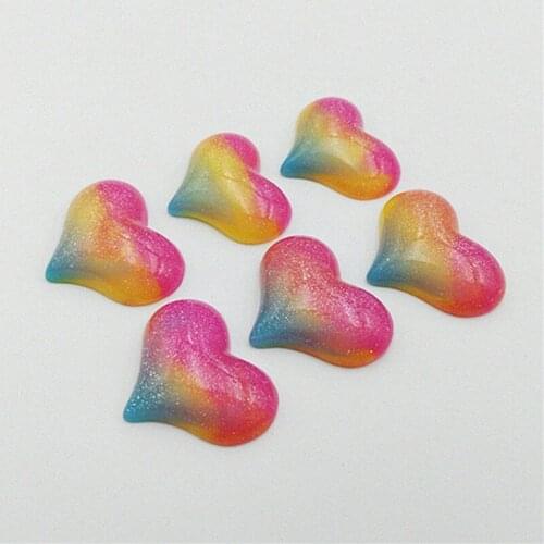 Julie Wang 10PCS Resin Heart Shpae Charms Rainbow Colors Flat Back Heart Jewelry Making Accessory Home Phone Decor