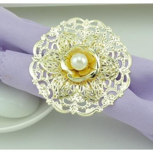 12pcs Gold Plated Sunflower Flower Napkin Ring Serviette Buckle Holder For Wedding Party Banquet Dinner Decoration
