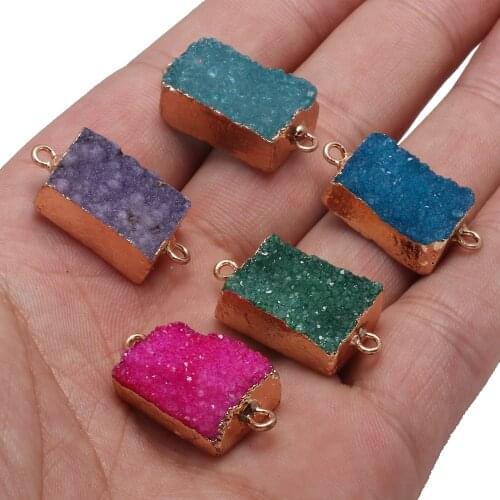 Natural Stone Quartz Rectangle Pendants Crystal Cluster Double Hole Connector Charms For Jewelry Making DIY Necklace Accessories