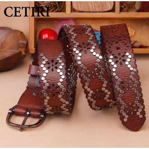 High Quality Top Grain Genuine Cow Leather Rivet Belt Men Retro Pin Buckle Belt Jeans Homme Making-Replica Ancient