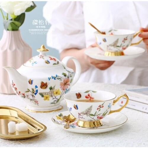 Garden small fresh European bone china coffee set and coffee cup set