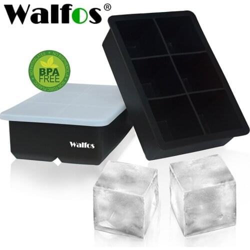 Walfos Whiskey Cocktail Big Ice Cube Tray 6 Holes Ice Cube Form Round Shaped Ice Ball Maker Silicone Ice Mold Bar