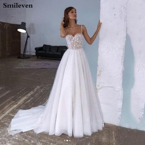 Smileven Sweetheart Neck Beach Wedding Dress Boho vestido de noiva Side Split Lace Bridal Dress Spaghetti Straps Wedding Gowns
