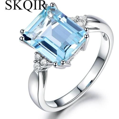 Light Sky Blue Crystal Ring For Women Bridal Wedding Rings Engagement RingsWife Nameplate Finger Jewelry Gift