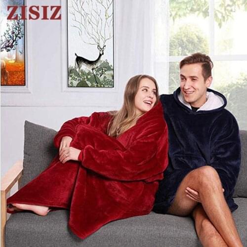 Hoodie Blanket Coral Fleece Sherpa Blanket With Sleeves Super Soft Warm Outdoor Pocket Hoodie Adult Winter Hooded TV Blankets