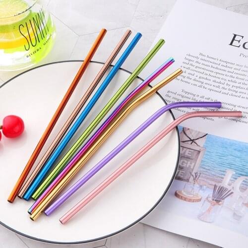 Stainless Steel Straw With Cleaner Brush Reusable Colorful Straight Metal Drinking Straws For Mugs High Quality Party Accessory