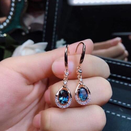 Gorgeous Rose Gold Plated Drop Earrings Luxury Blue CZ Stone Dangle Earrings For Women Wedding Party Fashion Jewelry Gift K5T761
