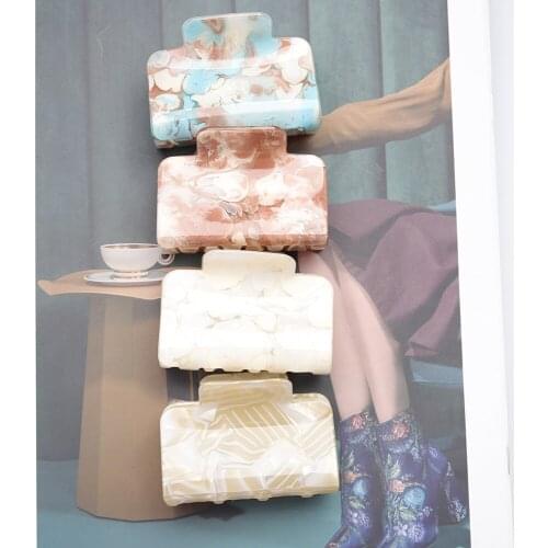 Vintage Acetate Sheet Hair Clip Medium Clip Color Printing Geometric Square Womens Grab Clip Hairpin Hair Accessories