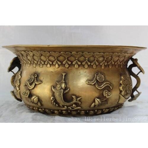 Xd 002152 16" Chinese Brass 5 Mammon God RuYi Statue Treasure Bowl Incense Burner Censer