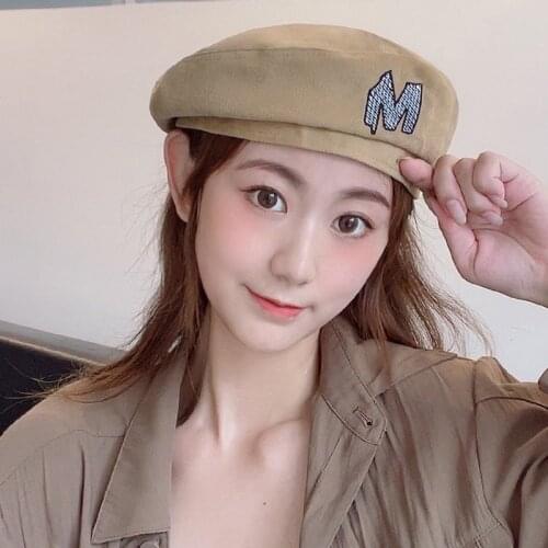 K228 Womens hat Autumn New Fashion Beret Female Wild Ins Flat Hat Octagonal Hat Korean Embroidery British Retro Painter Hat