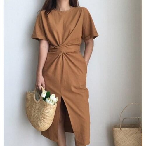 2021 womens summer cotton bodycon vintage long dress female short sleeve bandage vestidos split Sexy dresses MT105