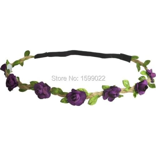 10pcs/lot Bohemian Purple Elastic Hair Bands Gypsy Girls Hairband Forehead Accessories for Women Hippies Birthday Floral Crown