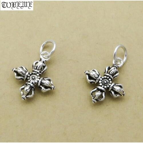 100% 925 Silver Tibetan Vajra Dorje Charm Small Buddhist Vajra Pendant Charm Good Luck Amulet Pendant DIY Jewelry Charm