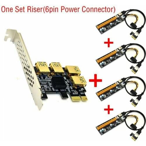 2021 1x to 16x Riser Card Adapter PCIE 1 to 4 PCI Express USB 3.0 Riser Card for BTC Bitcoin Miner Mining w/LED Light Riser Card