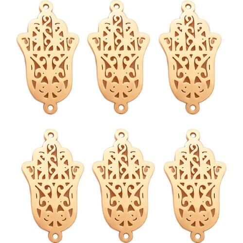 5pcs Polished Never Tarnish Hamsa Hand Stainless Steel Bracelets Connector Charm DIY Religious Hamsa Accessory Making Jewelry