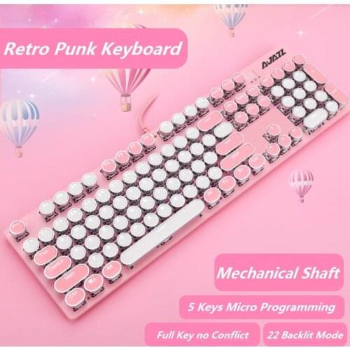 AJAZZ Mechancial Gaming Keyboard Retro Punk Keyboard Mechanical Red Green Switch for Gamer PC Notebook Desktop Backlit Keyboard