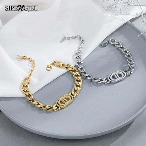 SIPENGJEL Fashion Stainless Steel Link Chain Tennis Bracelet For Women Hip Hop Bangle Bracelets Vintage Jewelry