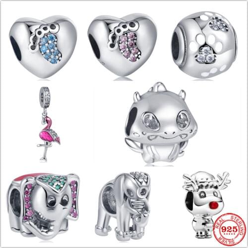 New Sparkling Paw print Elephant Flame bird Charm Beads Fit Original Pandora Bracelet 925 Sterling Silver DIY Women Jewelry