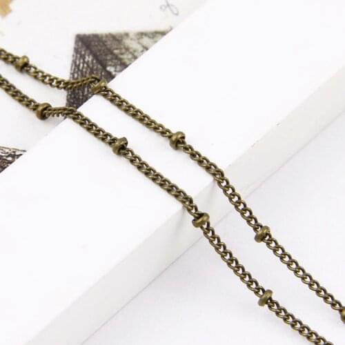 2m/lot Bead 2 chain 1.5mm Bead Chains Bulk For Diy Jewelry Making Iron Metal Antique bronze Color Open Link Chains Lot Findings