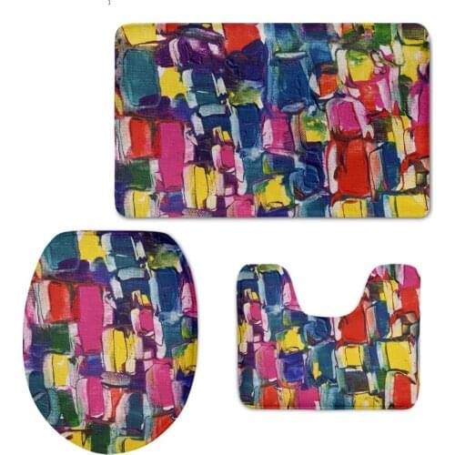 Color Oil Painting Style Bathroom Floor Carpets Home Decor Lid Pads Area Rugs Non-slip Resistence Soft Mats Toilet Seat Covers